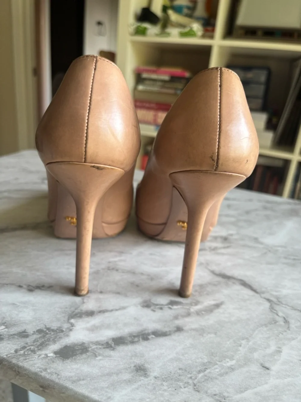 Prada Beige Leather Pointed-Toe Stiletto Platform Pumps size 37.5